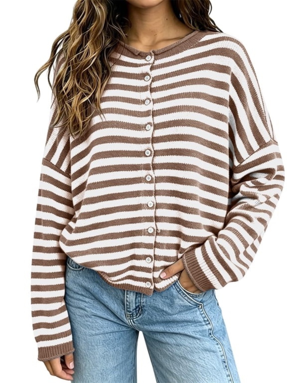 Brown Striped Oversized Cardigan